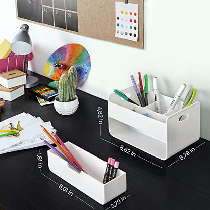 ARTEZA Small Desk Organizer with Drawer – Portable White Caddy with Pen Holder, Lightweight Office Supply Storage for Desk, Classroom, or Dorm - style: 4-Compartment & 1 Drawer