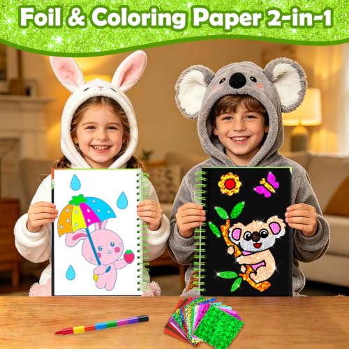 FUNNYB&G Foil Art Craft Kit for Kids 4-10 Years Old: Mess-Free & No-Glue, Create 16 Sparkly Animal World Pictures – Perfect Travel Toy & Birthday Gift for Kids (Animal World) - style: Animal World