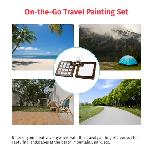 Personalized 15 Watercolor Mini Palette Travel Set - Pocket Wooden Palette w/ 15 Grids, Custom Engraving Option, Portable Painting Kit for Artists, Students Travel-Friendly Painting Set
