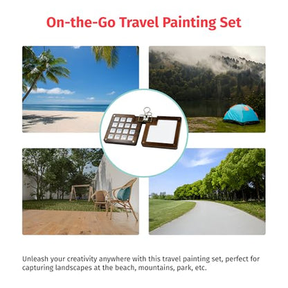 Personalized 15 Watercolor Mini Palette Travel Set - Pocket Wooden Palette w/ 15 Grids, Custom Engraving Option, Portable Painting Kit for Artists, Students Travel-Friendly Painting Set