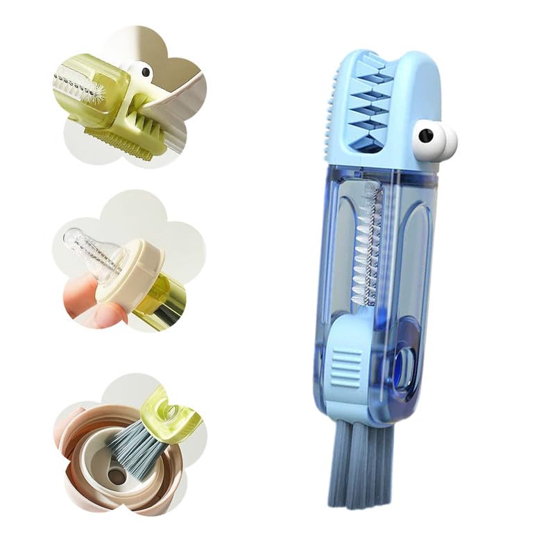 3 in 1 Cup Lid Cleaning Brush, 2024 New Portable Crevice Cleaning Brush Set for Baby Bottle Gap Tight Spaces Cup, Rotatable Cup Lid Cleaner Cup Mouth Scrubber - color: B-blue