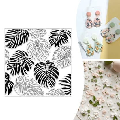 Monstera Turtle Polymer Clay Texture Sheet Silicone Texture Stamp Sheets Plant Leaf Clear Texture Mat Modeling Pattern Pad Reusable for Scrapbooking Clay Pottery Earrings Jewelry Making - style: Turtleback Bamboo Floral