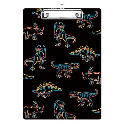 Neon Dinosaur Clipboard Decorative Clip Board with Metal Clip A4 Standard Size 12.5" X 8.7" for Teacher Students Nurses Office - color: Neon Dinosaur