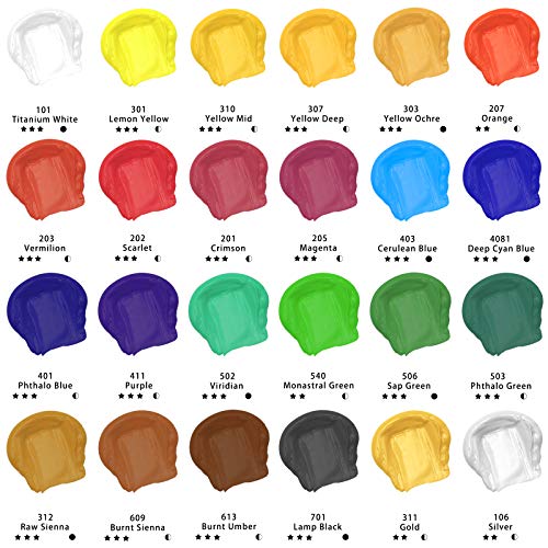 Artecho Professional Acrylic Paint Set, 24 Basic Colors Tubes (60ml / 2.02oz) Art Craft Paints for Canvas, Rock, Wood, Fabric, Art Supplies - color: 24 Basic Colors, style: Regular