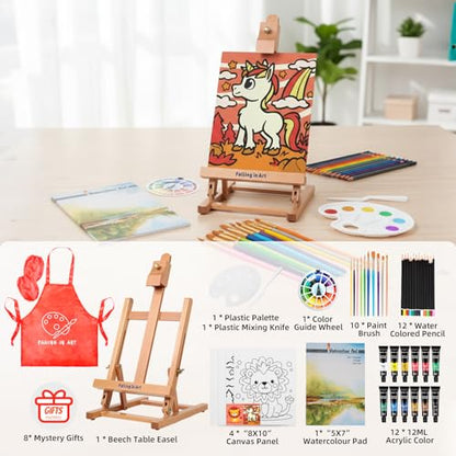 Falling in Art 52Pcs Acrylic Paint Set with Table Easel, Art Painting Kit with Acrylic Paints, Canvas Panels, Paintbrushes, Canvas Supplies Kit for Kids, Adults, Beginners, and Artists, Red - color: Red