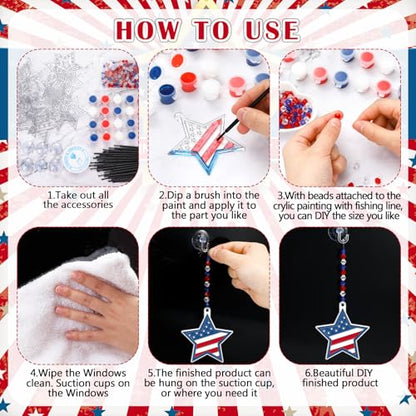 WinnerWhy 30 Sets Memorial Day Star Kits, Patriotic 4th of July DIY Craft Suncatcher Bulk Paint Your Own Window Ornaments for 250th Anniversary Independence Day Party Home Birthday Activity Decor - style: Star Independence Day