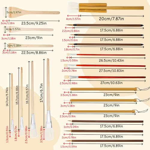 20 Pack Pottery Glaze Brushes, Wool Ceramic Brushes with Wood Handle, Soft Watercolor Goat Hair Blend Mop Brush Set for Acrylic Painting, Watercolor Oil Art Painting