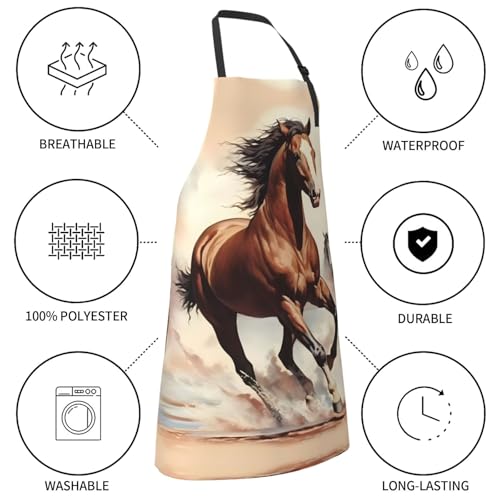 Prancing Brown Horse Heavy Duty Waterproof Apron with Pockets for AdultsResistant Grilling, Gardening, Painting - color: Prancing Brown Horse