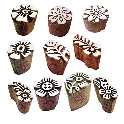 Textile Wooden Blocks Exquisite Small Round Design Printing Stamps (Set of 10) - color: Htag2136