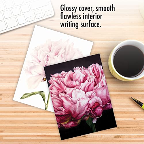 The Best Card Company - 10 Boxed Note Cards with Flowers - Blank Assorted Floral Notecards Bulk (4 x 5.12 Inch) - Precious Peonies AM6279OCB-B1x10 - style: Precious Peonies