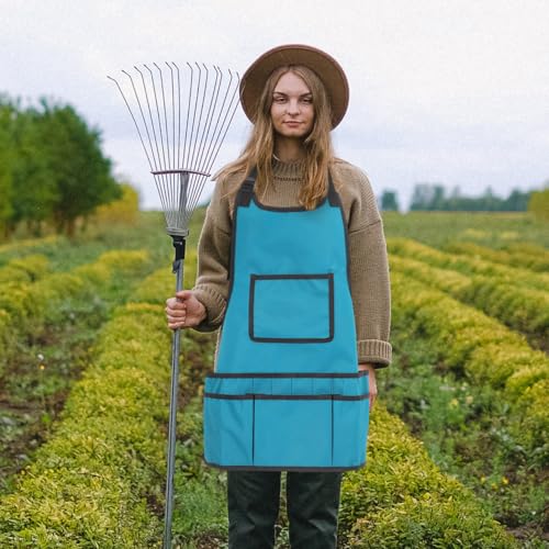 Gardening Apron with Back Multi-pocket Tool Storage Sleeveless Work Apron for Men and Women Sky-blue Suitable for Gardeners Artists and Architects