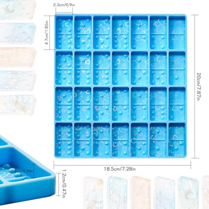 Patelai Domino Mold for Resin Domino Mold for Epoxy Candy Clay Chocolate Mould 28 Cavities Silicone Mould Pendant Epoxy Cake Jewelry Making Tool (Holographic, Blue) - size: Holographic