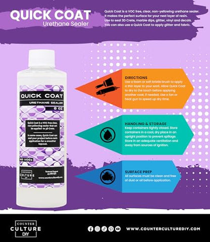 Counter Culture DIY Clear Quick Coat Sealer for Resin Art, 8 oz Bottle, Epoxy Supplies for Coating & Casting, Tumblers, Keychains, Jewelry, Outdoor Sign Waterproofing, No VOC - size: 8 oz