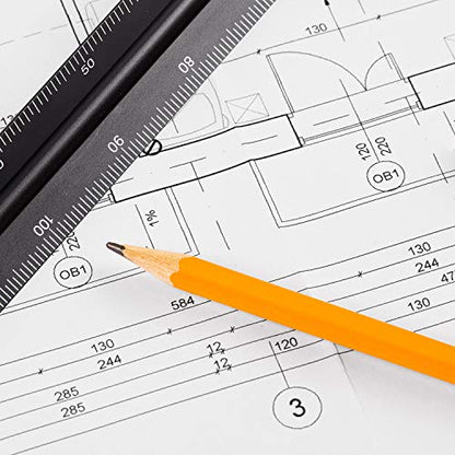 6 Pcs Triangular Ruler Set 12 Inch Engineering Scale Aluminum Architect Drafting Ruler Metal Protractor Arquitectura Accessories for Draftsman Engineers Metric(Black) - color: Black