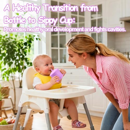 Mity rain 3-In-1 Stainless Steel Sippy Cup for 6+ Month Old, Baby Straw Cups for Toddlers 1-3 with Travel Lid, Silicone Straw, Replacement Straw & Cleaning Brush - 8oz Toddler Cups Spill Proof Set - color: Purple