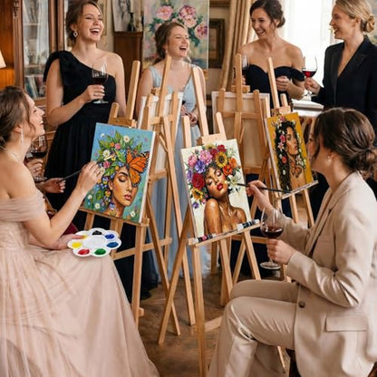 Cholemy 36 Pcs Paint and Sip Kit for Adults 8''x10'' Pre Drawn Canvas for Painting DIY Afro Acrylic Painting Kit Wood Easel Brushes Date Night Bulk for Summer 4th of July Party Gift(Floral Lady) - style: Floral Lady