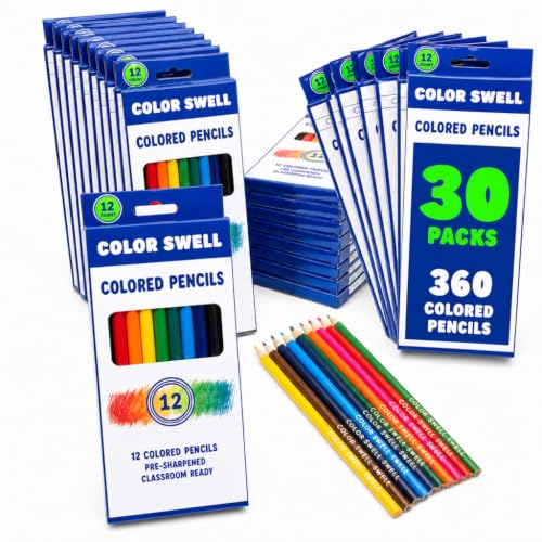 Color Swell Bulk Colored Pencils – 30 Sets, 360 Pre-Sharpened Assorted Vibrant Colors – Ideal for Kids, Teachers, and Classroom Supplies - size: 30 Packs / 360 Colored Pencils