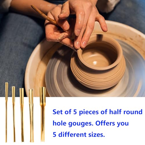 STPCTOU Brass Clay Hole Cutter Pottery Ceramic Punching Tools Slotting Sculpting Set Pottery Carving Tools Clay Modeling Tools Punching Tools Kids Pottery Clay Molding DIY Carving Crafts (5 Pcs)