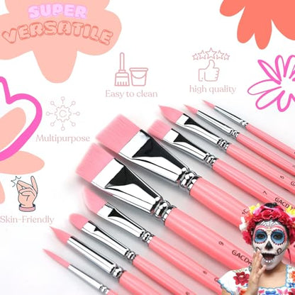 GACDR Face Paint Brush Set,10 Pcs Professional Artist Paint Brushes for Face & Body Painting for Halloween Cosplay Party - Acrylic Painting Oil Gouache Watercolor