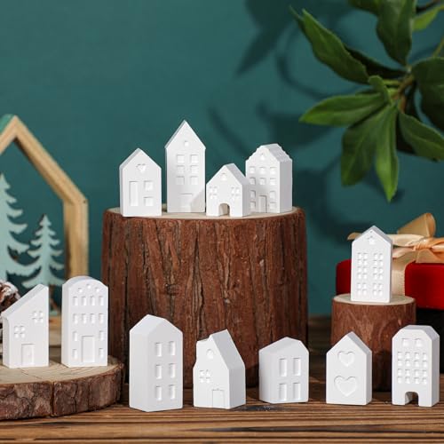 Reallnaive Mini Christmas Village House Silicone Mold Set 12 DIY Small Non Stick House Casting Crafts Soap Making Mold for Xmas Home Table Decoration Indoor(Classic)