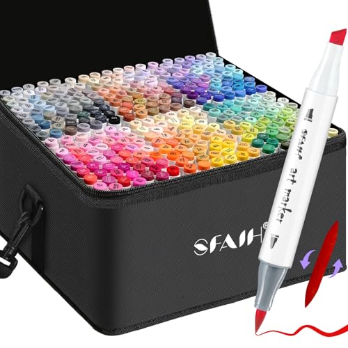 SFAIH Alcohol Markers Brush & Chisel Tip 321 Set - Dual Tip Professional Artist Markers for Adult Coloring Books, Illustration, Manga, Animation, Architecture Sketching - Refillable Ink - color: 321 Colors, size: Brush & Chisel