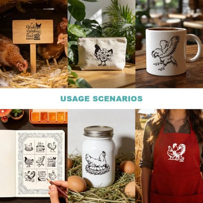2 Sheets Farmhouse Chicken Silkscreen Stencil, Rooster Hen Self-Adhesive Silk Screen Printing Stencils Reusable Mesh Stencil for Painting on Wood, T-Shirt, Home Craft - color: Chicken