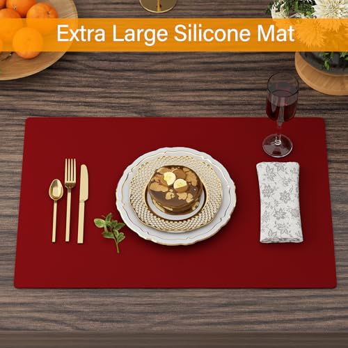 2-Pack Extra Thick Silicone Counter Mats - 24”x16” Large Heat Resistant Kitchen Countertop Protector, Non-Slip Hot Pad Trivet for Air Fryer, Hot Pots & Pans, Coffee Maker(Red) - color: Red