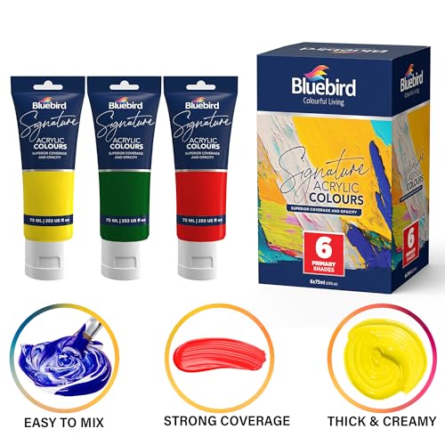 BLUEBIRD Signature Acrylic Paint Set, Primary Colors, 6-Pack 2.5 Fl Oz Each, Professional Acrylic Paints For Professionals, Adults, & Artists - color: Primary