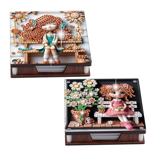 JISHSHAY 2 PCS Diamond Art Note Box Fairy Diamond Painting Note Pad Holder Elf Gem Painting Gem Art Memo Boxes Mosaic Kits for Adults Embroidery Kit Memo Pad Holder, Contains 120 Sheets of Paper - color: Elf 1