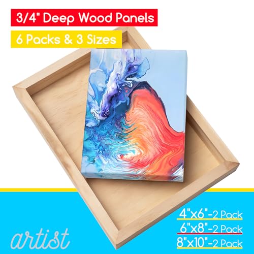 MEEDEN Unfinished Wood Canvas Kit: 3/4" Deep 4x6 6x8 8x10 Wooden Canvas Panel - 6 Pcs of Cradled Wood Art Boards for Pouring Art, Crafts, Painting - size: 4x6 6x8 8x10 - 6 Pack