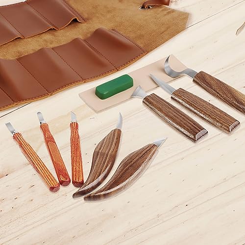 Wood Carving Tools Whittling Kit- Woodworking Large Whittling Kit, Deluxe Spoon Carving Knife Kits for Beginners, 13 Knives Set with Leather Case - color: Dark Brown