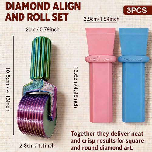 3Pcs Diamond Art Straightening Tool Set,with 1 Gradient Color Diamond Art Roller, Ideal for Craft Enthusiasts and Beginners(Blue and Pink)