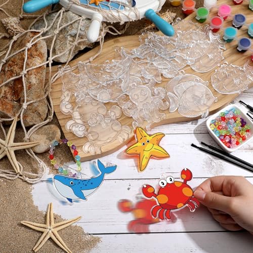 WinnerWhy 30 Sets Summer Marine Animal Suncatchers Window Art Kits, Sea Ocean DIY Crafts Sun Catchers Bulk Paint Your Own Window Ornaments for Adult Home Birthday Activity Party Decor - style: Marine Animal Style