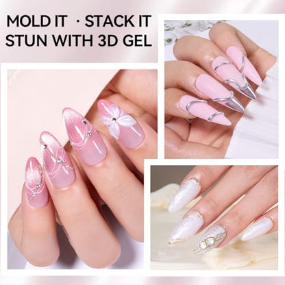 Makartt Pearl White 3D Gel Nail Art: Solid Builder 3D Sculpting Nail Gel Non-sticky for Molding Extension Shaping Sculpting Nail Strengthen Hard Gels UV/LED Lamp Required 15ml - color: Pearl White