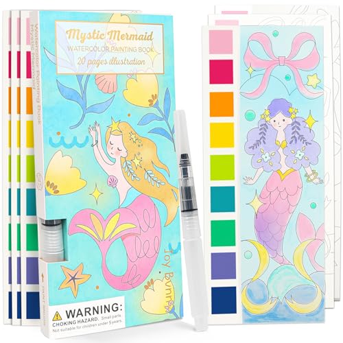 ROOCHKD Watercolor Painting Coloring Books Pocket Watercolor Paint Bookmarks, Mess Free Paint with Water Set, Travel Class Activities Art Party Favors Exchange Birthday Gifts for Kids (Mystic meraid) - style: Mystic meraid