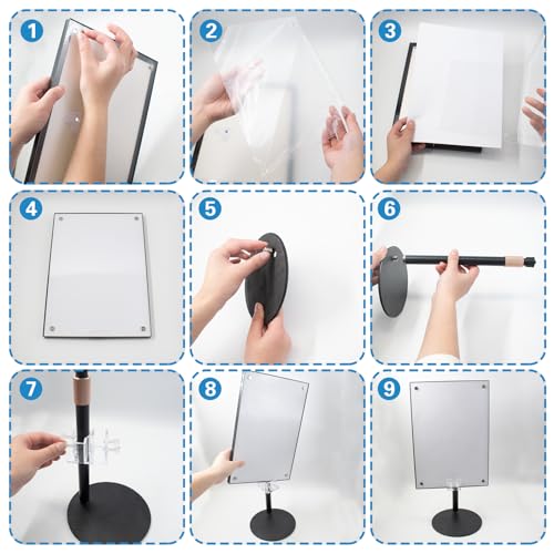 Adjustable Tabletop Easel Stand with A4 (8.26 x 11.7 Inch) Acrylic Magnetic Picture Frame, Black Aluminum Alloy Sign Stand, Art Poster Easel for Photo, Painting, Advertisement