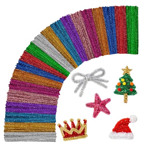 200Pcs Glitter Pipe Cleaners Craft Bulk,Art Aupplies Toys for Kids,DIY Multicolor Sparkly Chenille Stems for Halloween/Christmas Home Decor,Xmas Gift Wrapping and Festival Party Decoration Present - color: Glitter