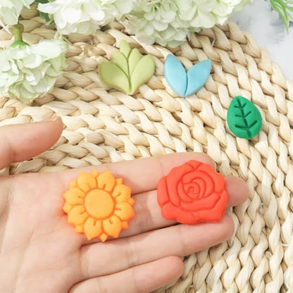 ORIGACH 12 Pcs Flower Clay Cutters, Rose Sunflower Daisy Tulip Cherry Lotus Turtle Leaf Polymer Clay Cutters Set for Earring & Jewelry Making - style: Flower
