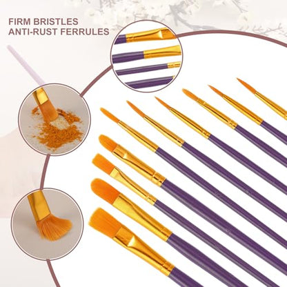 PATIKIL Paint Brushes Set, 100Pcs Acrylic Paint Brush Nylon Hair for Watercolor Oil Painting Miniature Detailing Rock Painting, Purple - color: Purple