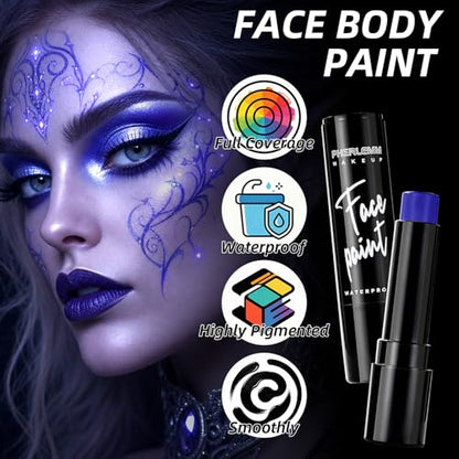 Blue Face Paint Stick Waterproof Eye Black Body Paint High Pigment for Sports Events Halloween SFX Makeup for Alien Mythical Creature and Fantasy Character Looks - color: Blue