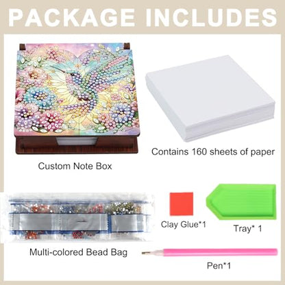 MVVMTOP Diamond Painting Kit memo Box, Diamonds Art DIY Hummingbird Patterns Sticky Note Box Special Shape Drill, with 160 Sticky Note, Ideal for Home Office Supplies, Handicrafts, Holiday Gifts - color: Hummingbird