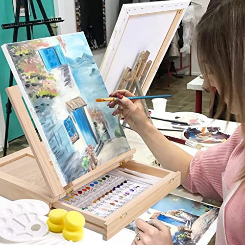 VigorFun Painting Supplies Set, 49 Pieces Watercolor Painting Kit with Wooden Tabletop Easel, Includes Watercolor Paints, Brushes, Palette, Canvas Panels and Painting Pads, for Artists, Adults