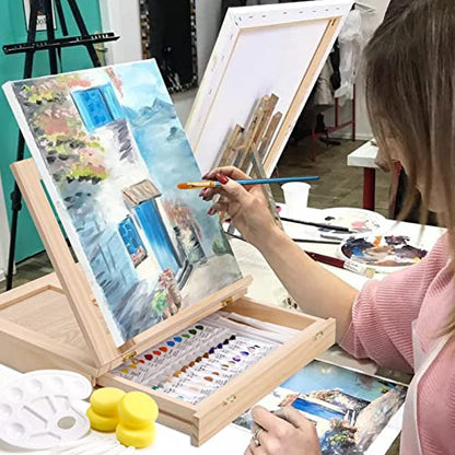 VigorFun Painting Supplies Set, 49 Pieces Watercolor Painting Kit with Wooden Tabletop Easel, Includes Watercolor Paints, Brushes, Palette, Canvas Panels and Painting Pads, for Artists, Adults
