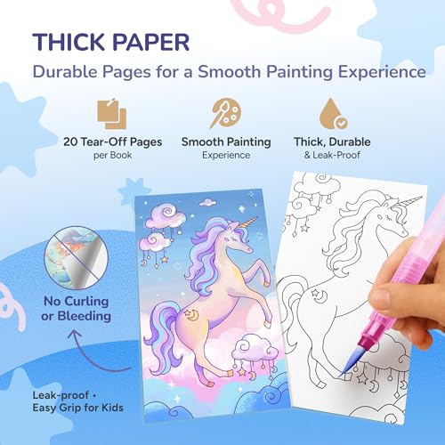 JoyCat 2 Pack Pocket Paint with Water Coloring Books for Kids, Art & Craft Activity Toy Set, Creative Travel & Home Painting Kit, Gifts for Girls & Boys Ages 3-8 (Magical Pony & Ocean Princess) - style: 2 Pack - Magical Pony & Ocean Princess