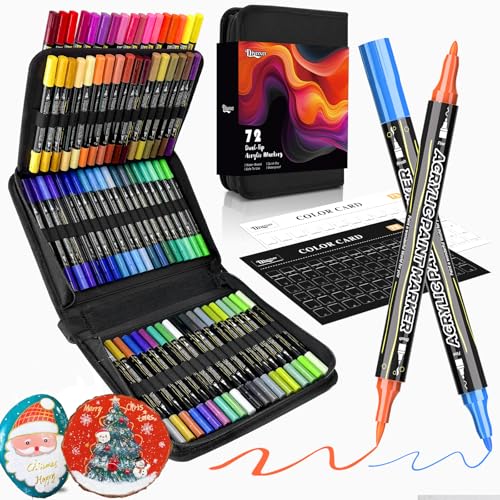 72 Colors Acrylic Paint Pens, Dual Tip Paint Markers with Brush Tip and Fine Tip, Acrylic Markers for Rock Painting, Wood, Canvas, Stone, Glass, Ceramic, DIY Crafts Art Supplies Easter Basket Stuffers - color: 72 Colors