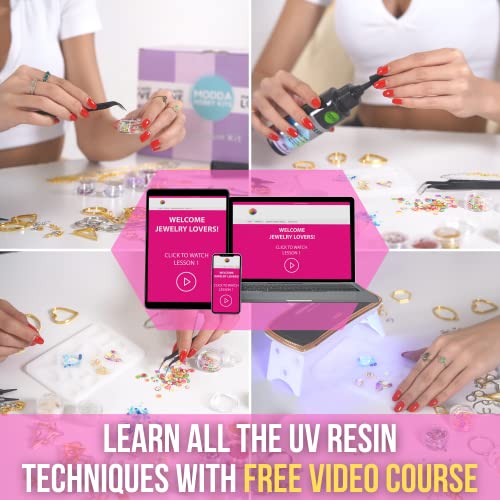 MODDA UV Resin Jewelry Making Kit, UV Lamp & Video Course Included, DIY Resin Kit for Adults, Teen Girls, Beginners with Molds, Glitters & Accessories - color: UV RESIN -JEWELRY MAKING KIT