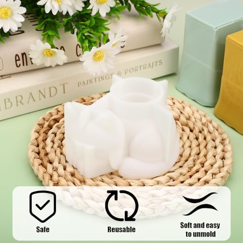 Sinbana 3D Cat Silicone Mold, Animal Candle Holder Mold for Cute Epoxy Resin Casting Succulent Planter Pot Concrete & Plaster Ornament Jewelry Storage Tray & Home Decor Gift (White)