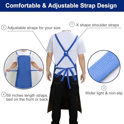 SHEOMERN Heavy Duty Vinyl Industrial Anti-Tear Apron, 43" x 26" Waterproof, Chemical Resistant, Blue, Unisex-Adults - color: Blue