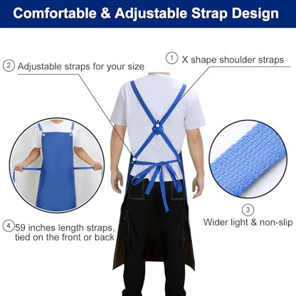 SHEOMERN Heavy Duty Vinyl Industrial Anti-Tear Apron, 43" x 26" Waterproof, Chemical Resistant, Blue, Unisex-Adults - color: Blue