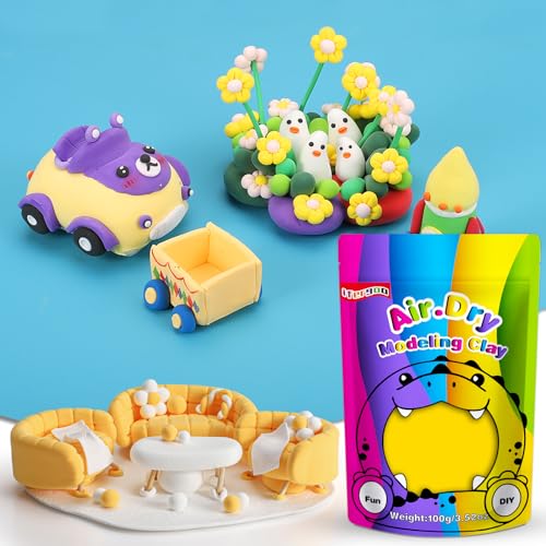 ifergoo Yellow Air Dry Clay, DIY Creative Modeling Clay for Kids, Super Light Magic Foam Clay for Kids Age 3-12, Soft, No-Sticky & Non-Toxic, Molding Clay for School Art & Craft Project (100g/3.5oz) - color: Yellow/100g